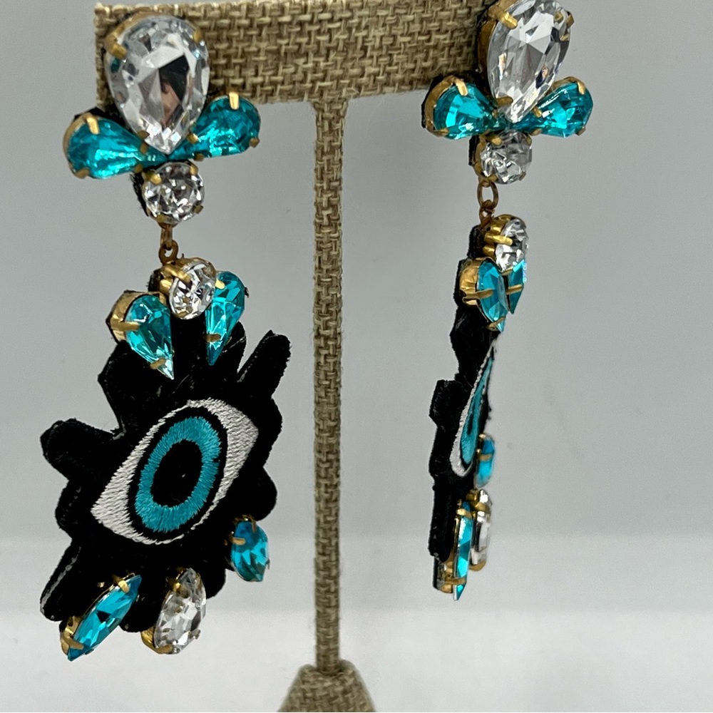 Artisan creation eyeball eye pierced earrings dangles unique handmade - Picture 7 of 7